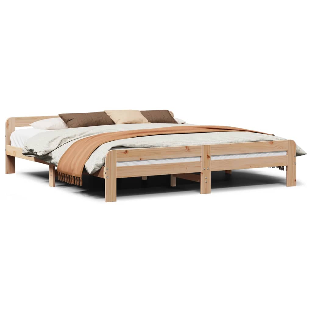 Solid Pine Wood Bed Frame 200x200 cm - Sturdy & Elegant Design
