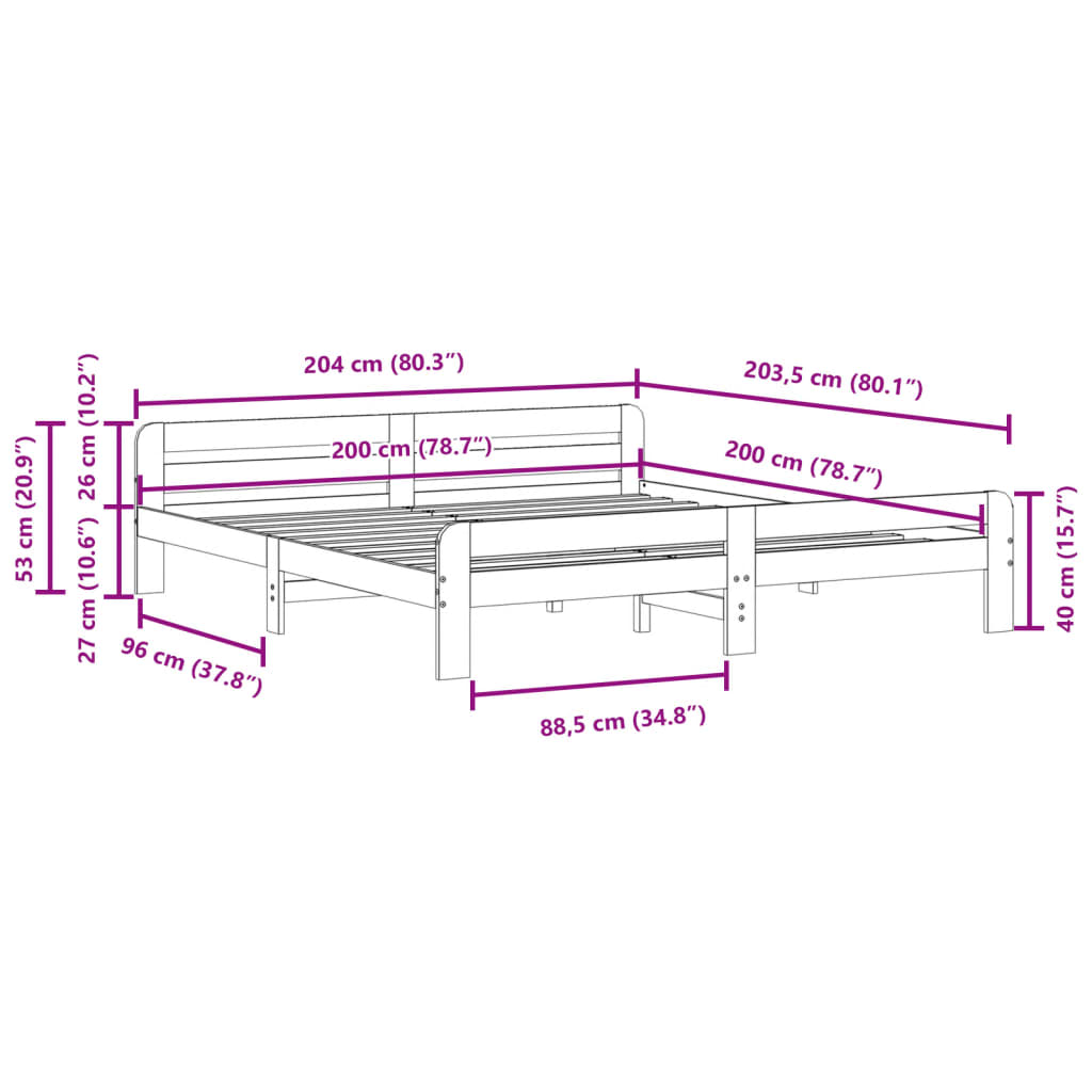 Solid Pine Wood Bed Frame 200x200 cm - Sturdy & Elegant Design