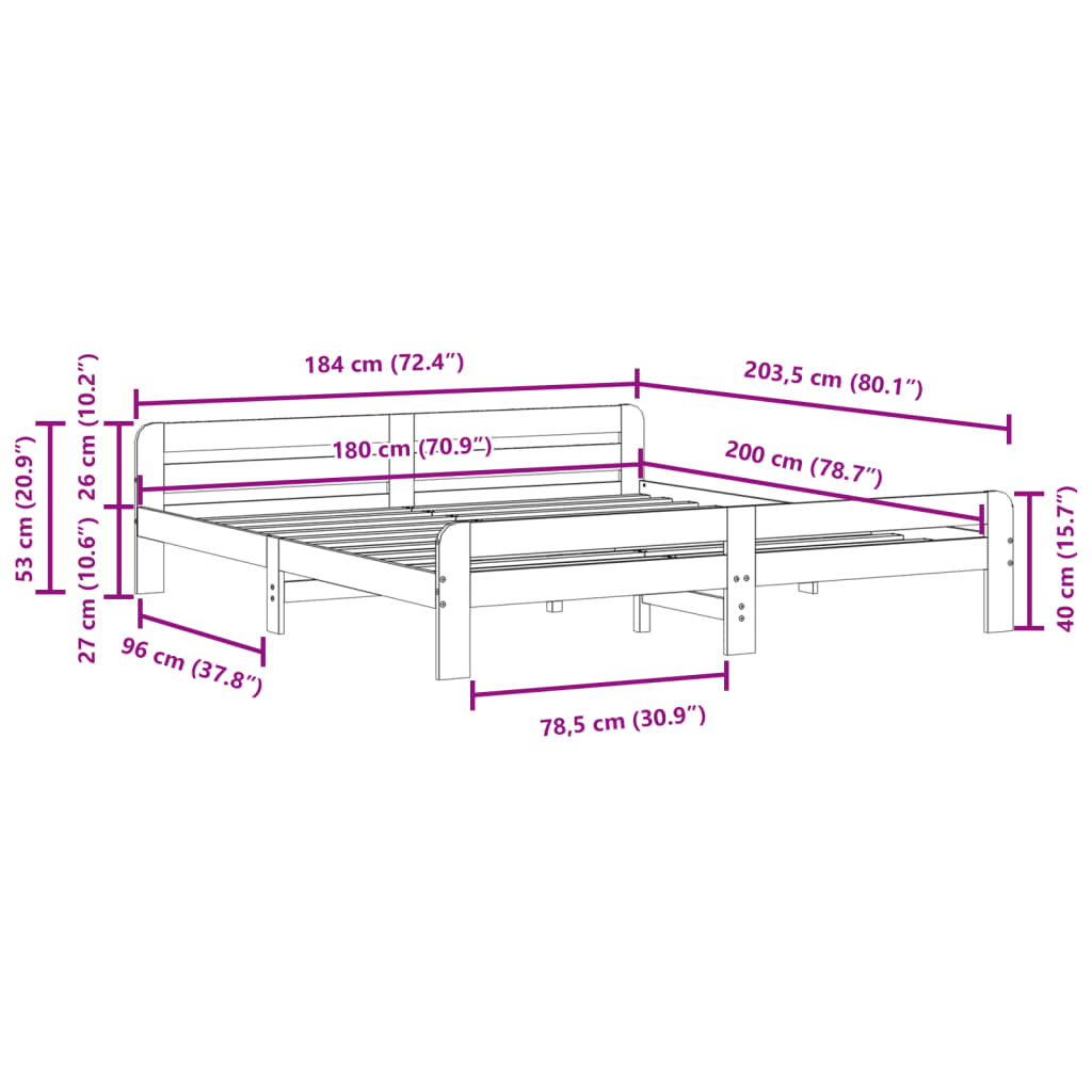 Super King Solid Pine Bed Frame 180x200 cm - White Finish