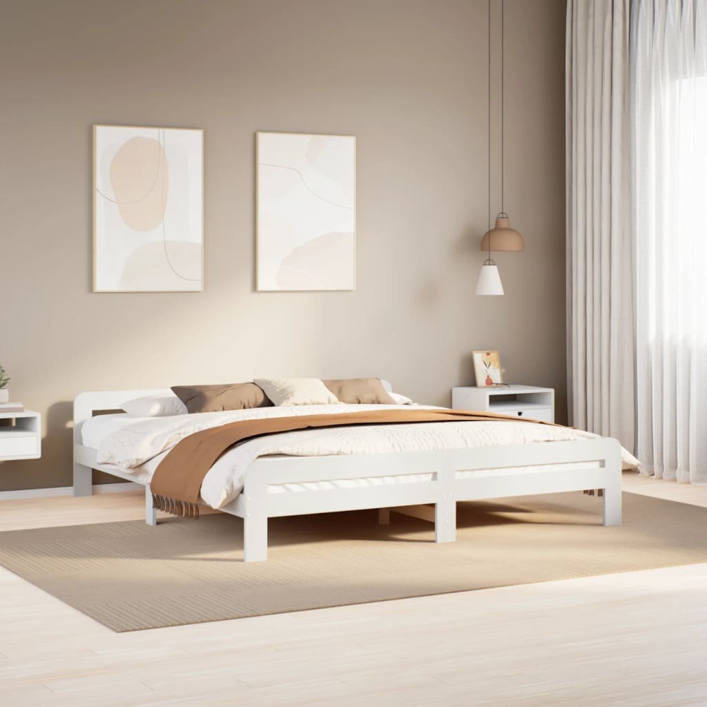 Super King Solid Pine Bed Frame 180x200 cm - White Finish