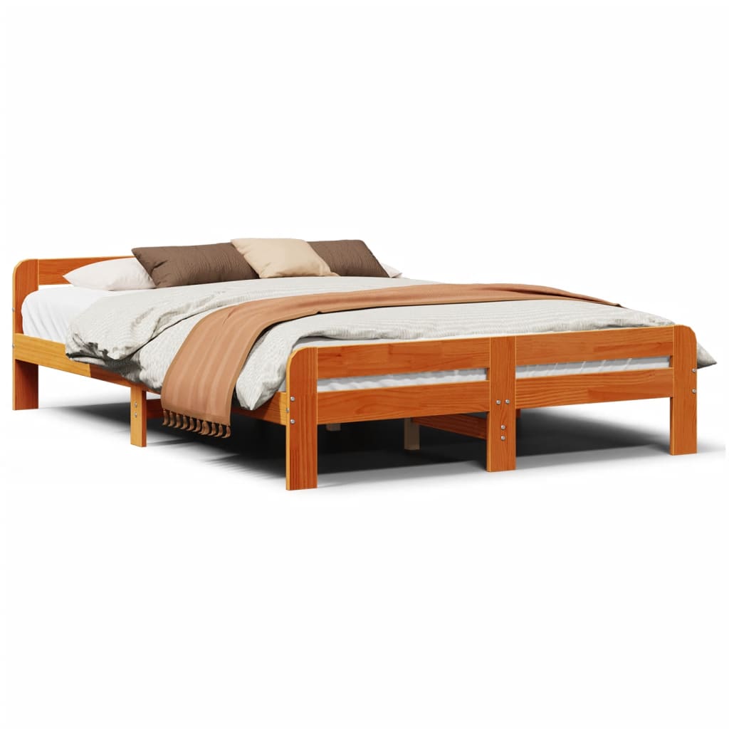 Solid Pine Wood Bed Frame 160x200 cm, Wax Brown Finish