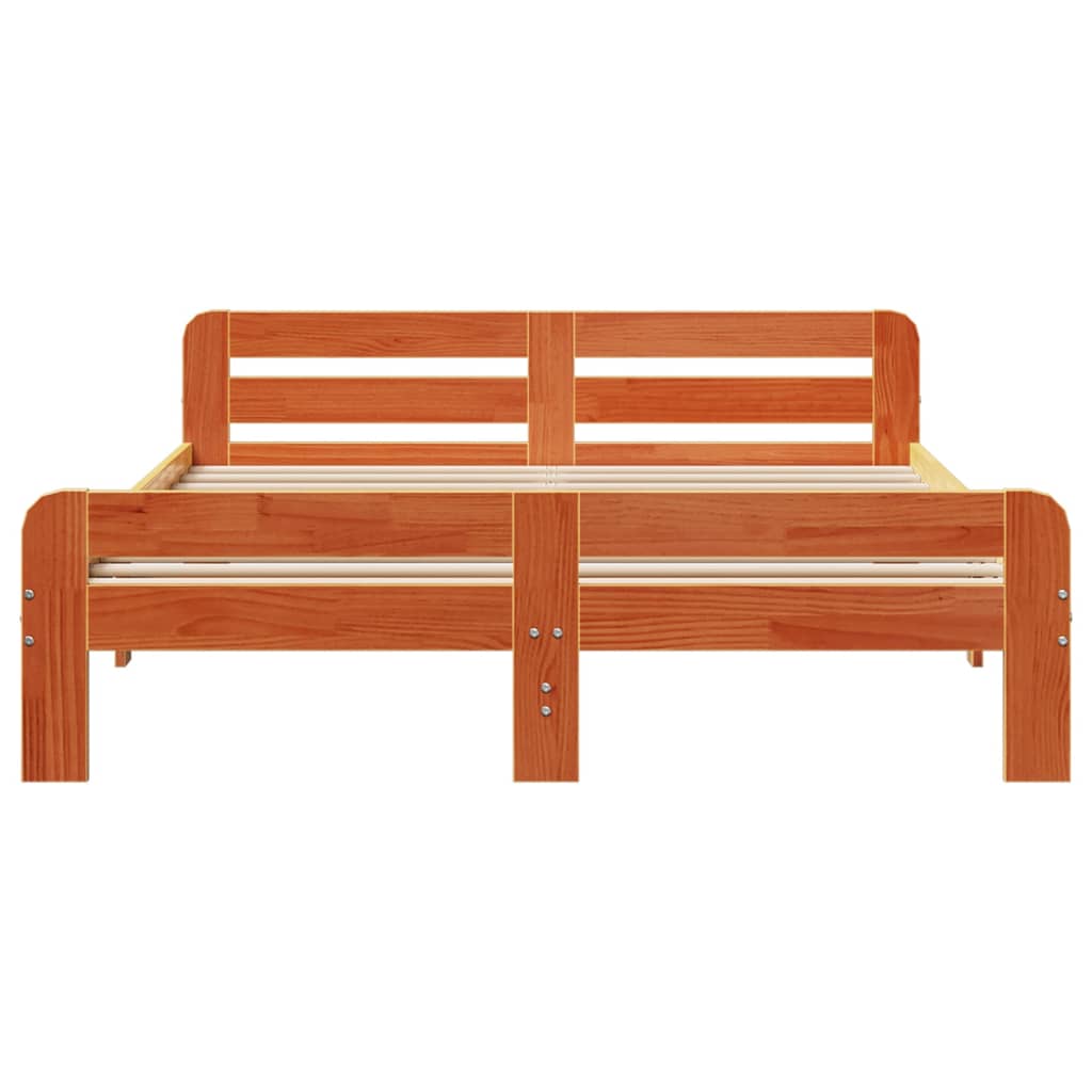 Solid Pine Wood Bed Frame 160x200 cm, Wax Brown Finish