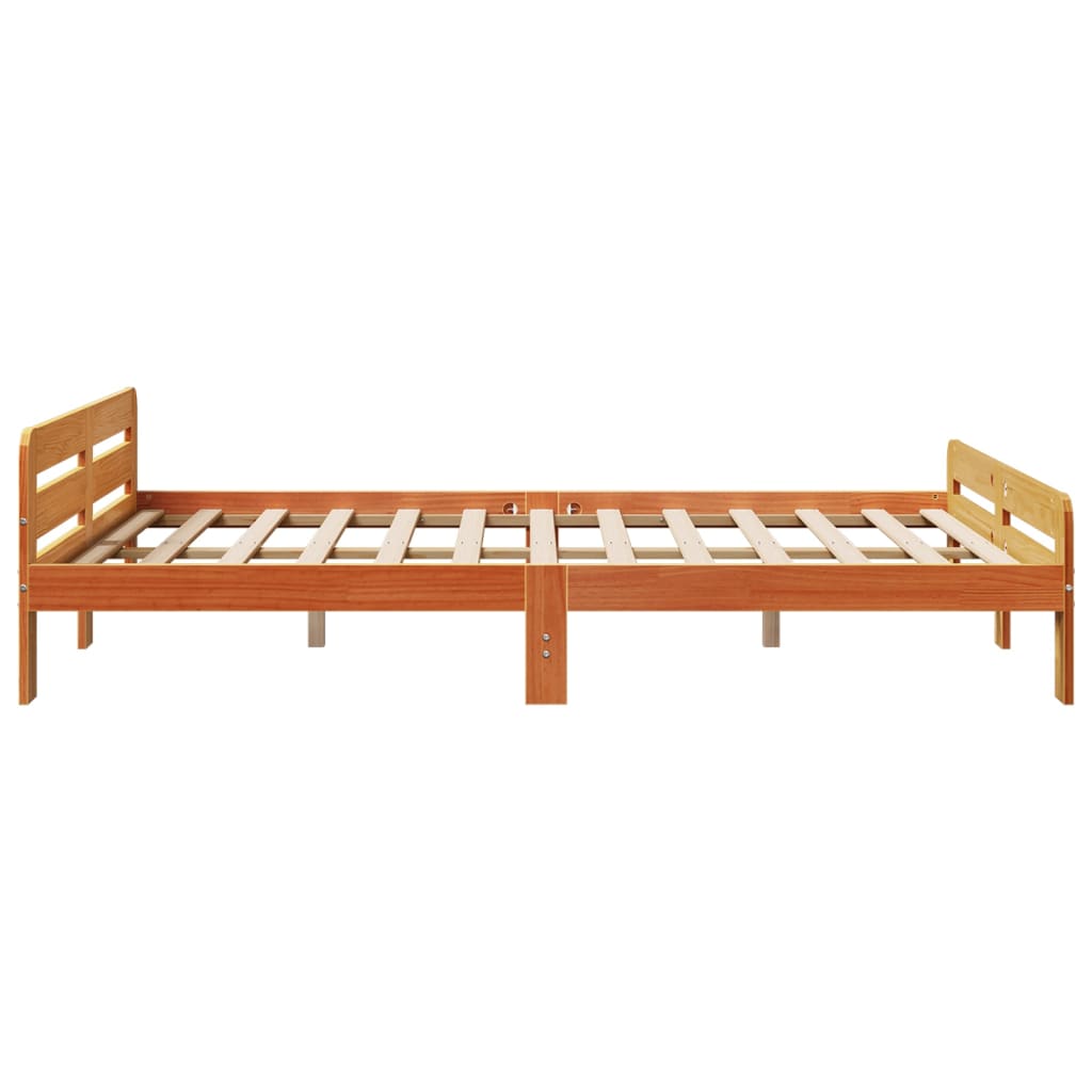Solid Pine Wood Bed Frame 160x200 cm, Wax Brown Finish