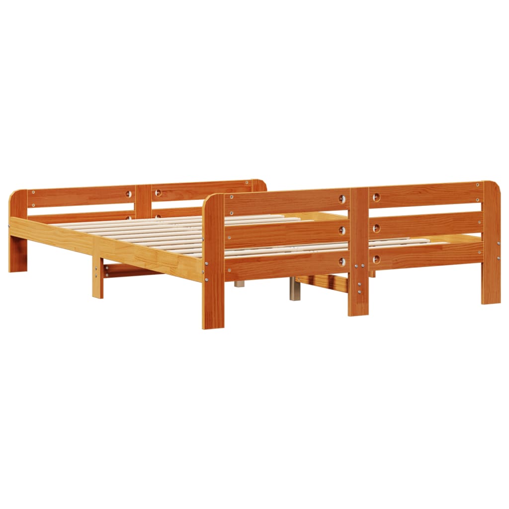 Solid Pine Wood Bed Frame 160x200 cm, Wax Brown Finish