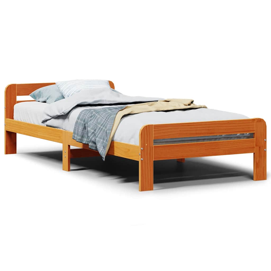 Wax Brown Solid Pine Bed Frame 90x200 cm - No Mattress Included