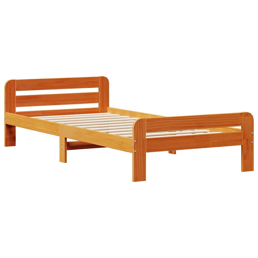 Wax Brown Solid Pine Bed Frame 90x200 cm - No Mattress Included