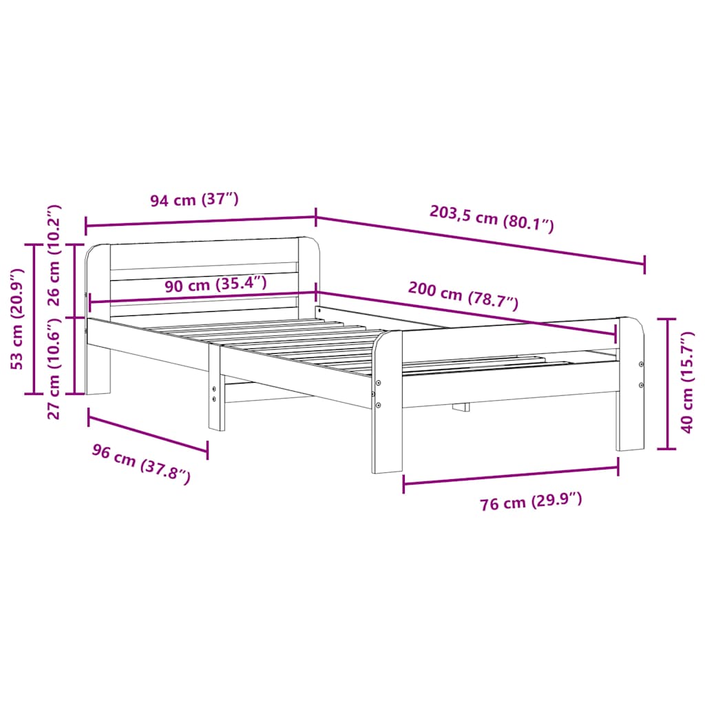 Wax Brown Solid Pine Bed Frame 90x200 cm - No Mattress Included
