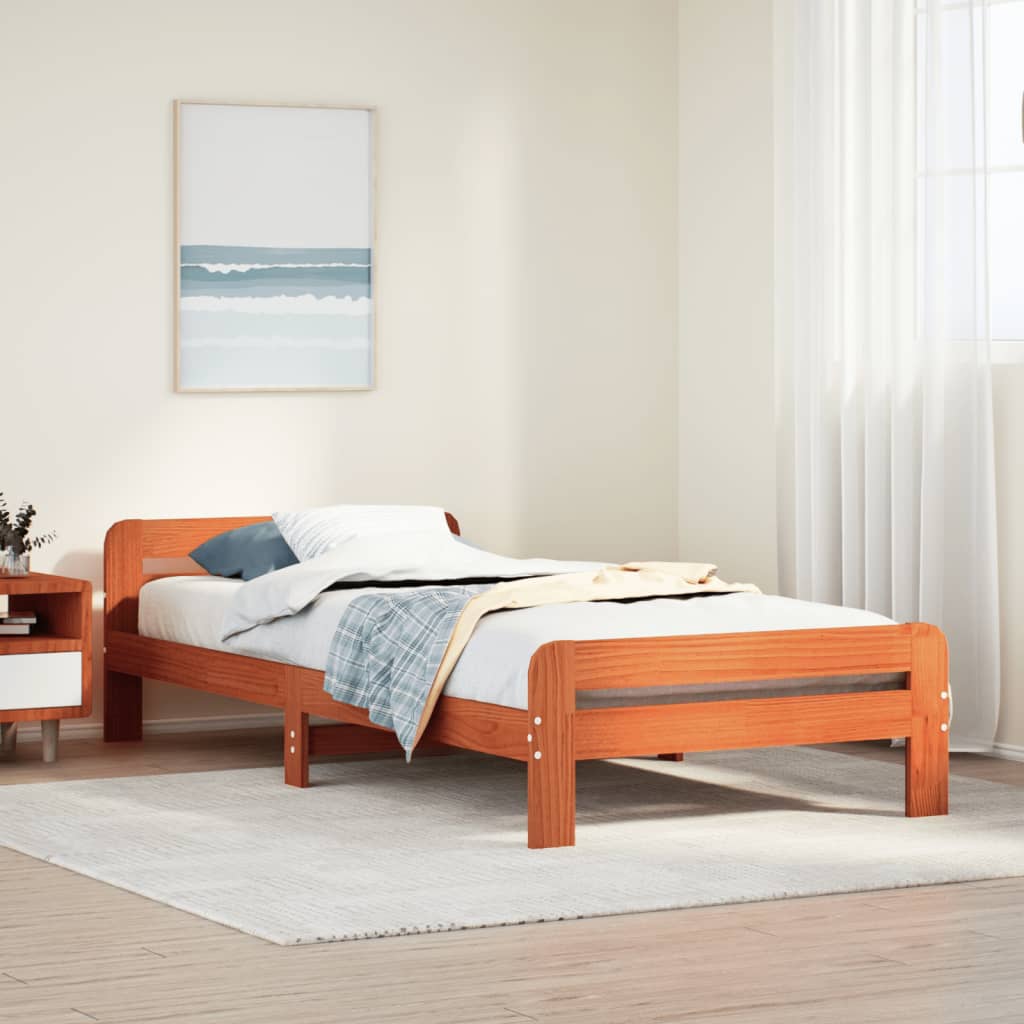 Wax Brown Solid Pine Bed Frame 90x200 cm - No Mattress Included
