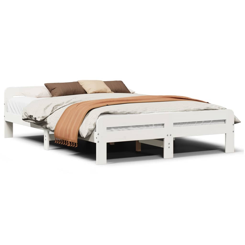 Solid Pine Wood Bed Frame, White, 140x190 cm - No Mattress Included
