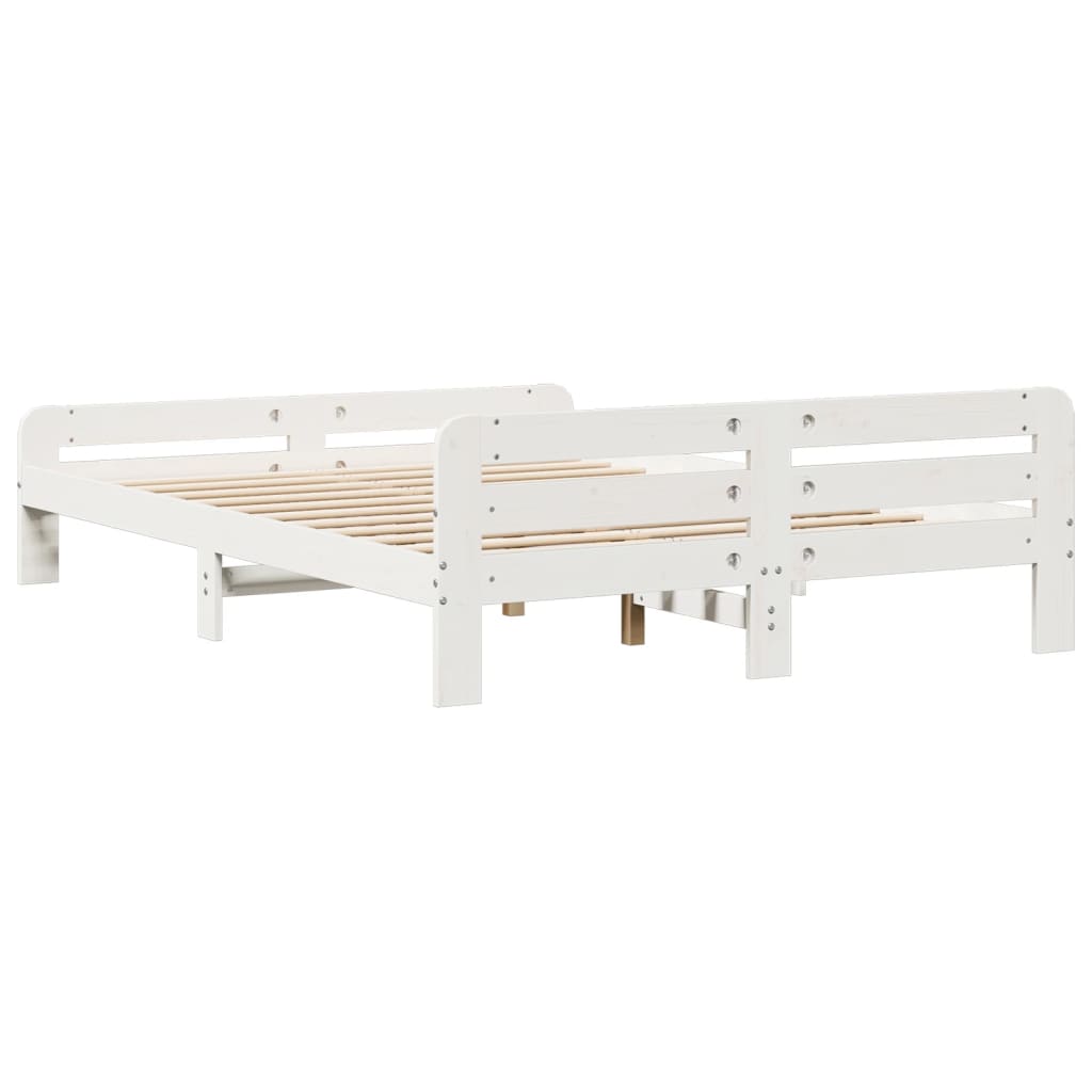 Solid Pine Wood Bed Frame, White, 140x190 cm - No Mattress Included
