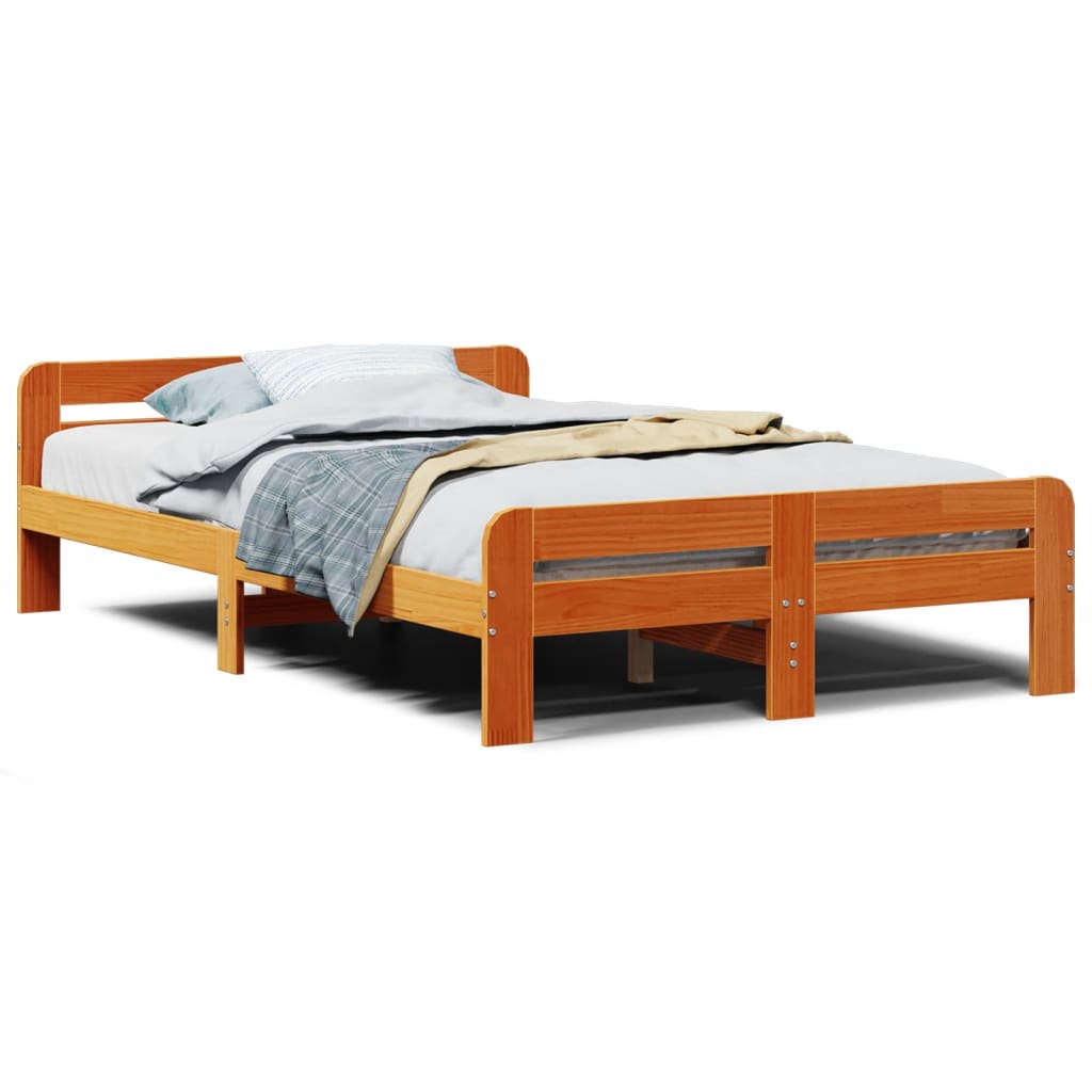 Solid Pine Bed Frame, Wax Brown, 135x190 cm Double Size