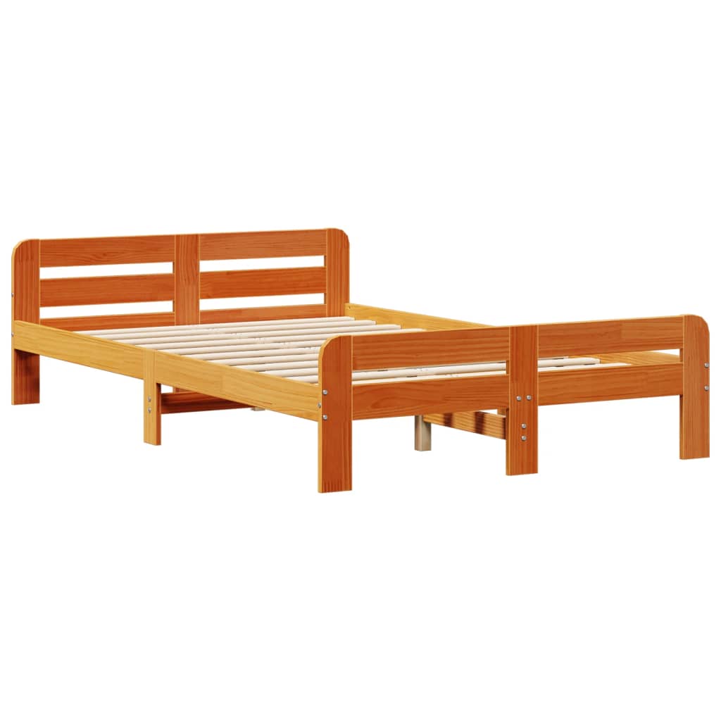 Solid Pine Bed Frame, Wax Brown, 135x190 cm Double Size