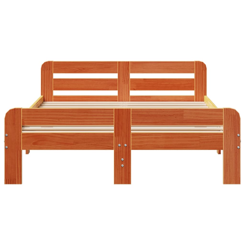 Solid Pine Bed Frame, Wax Brown, 135x190 cm Double Size