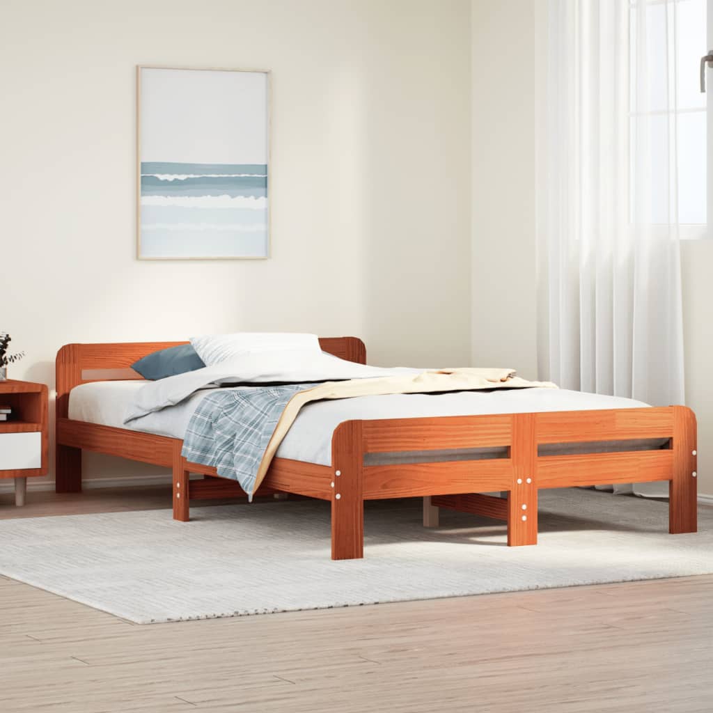 Solid Pine Bed Frame, Wax Brown, 135x190 cm Double Size