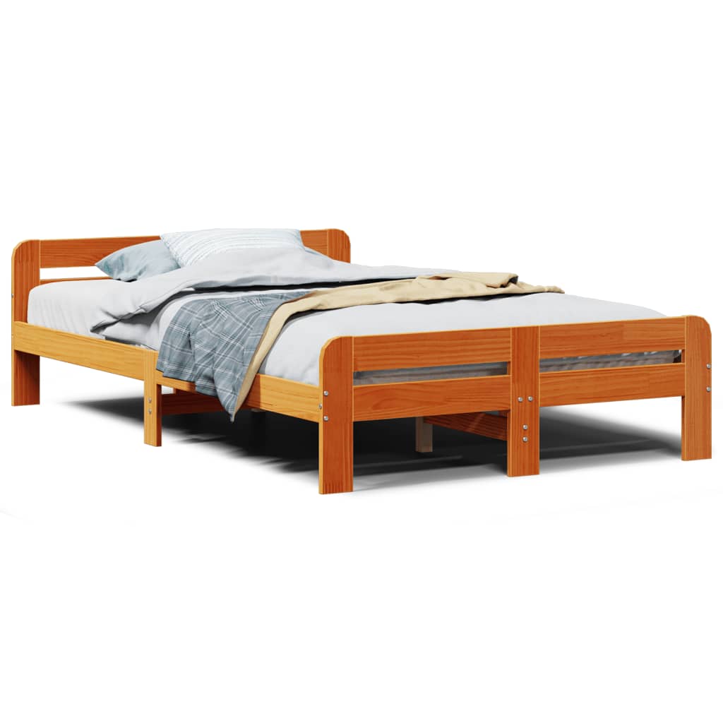 Solid Pine Wood Bed Frame Wax Brown 120x190 cm Small Double