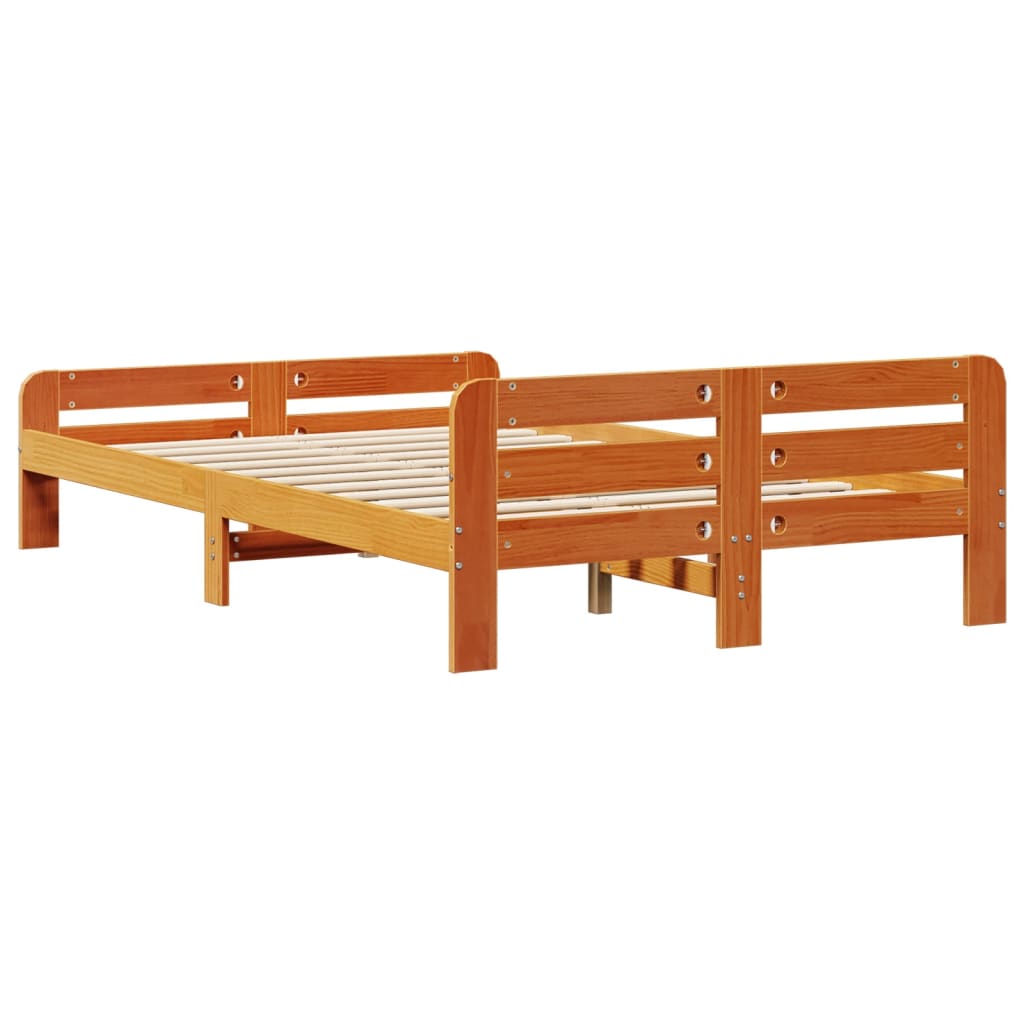 Solid Pine Wood Bed Frame Wax Brown 120x190 cm Small Double