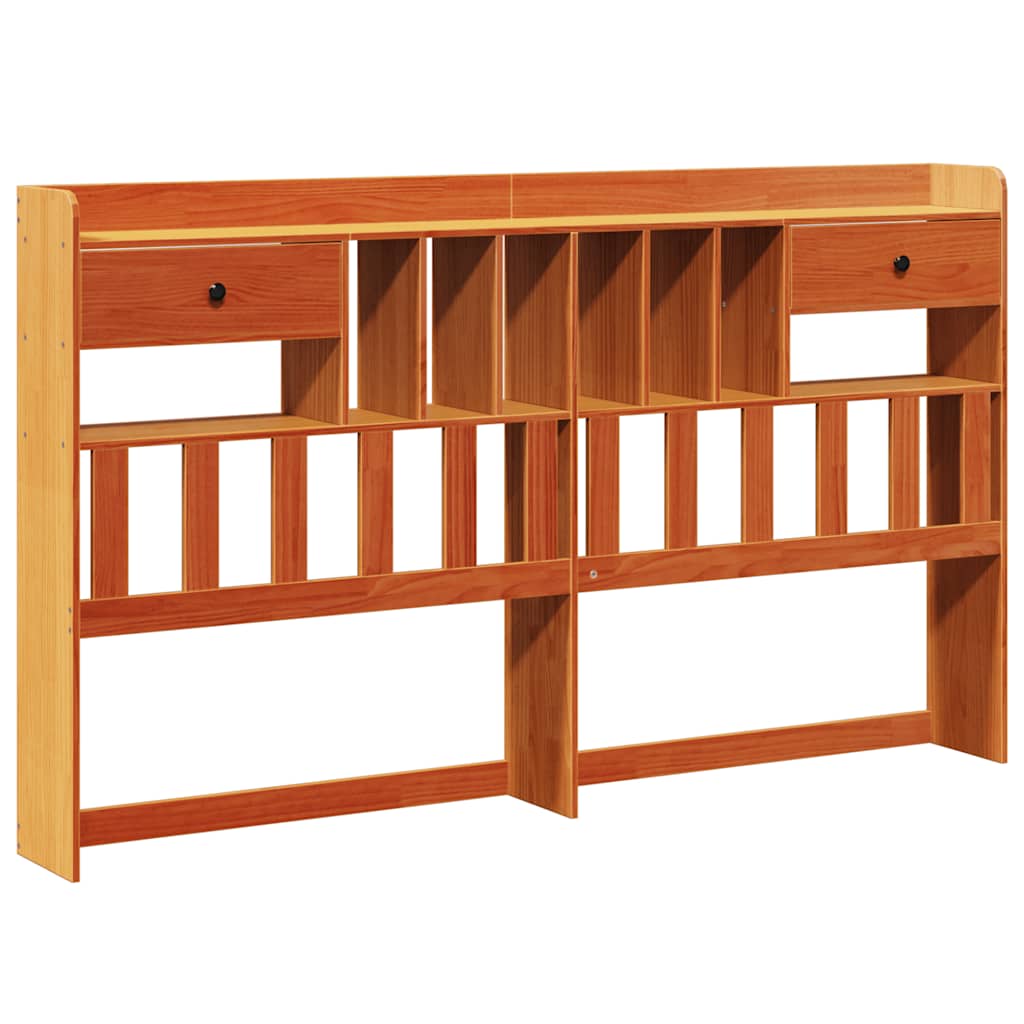 Solid Pine Wood Headboard with Storage, Wax Brown, 200 cm