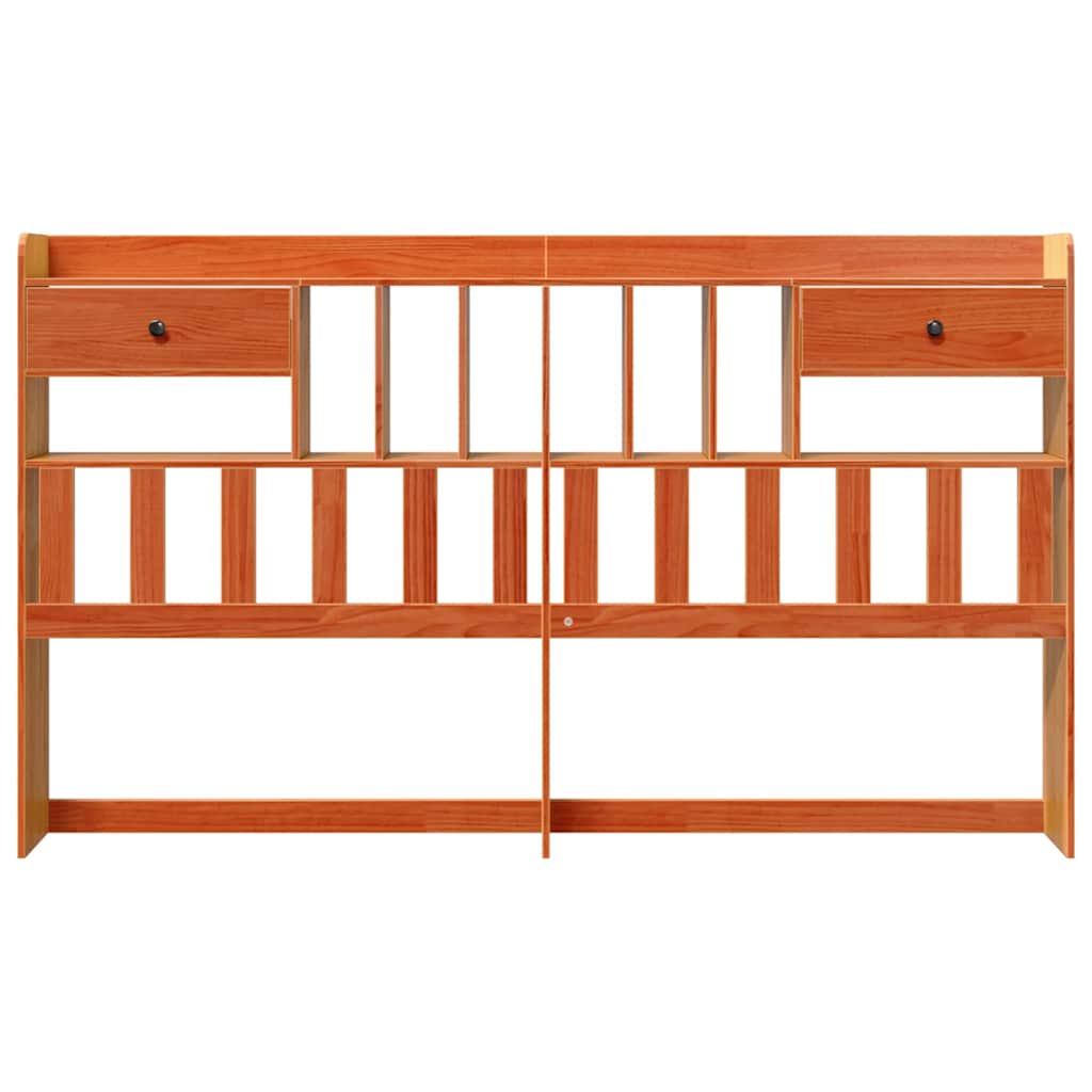 Solid Pine Wood Headboard with Storage, Wax Brown, 200 cm