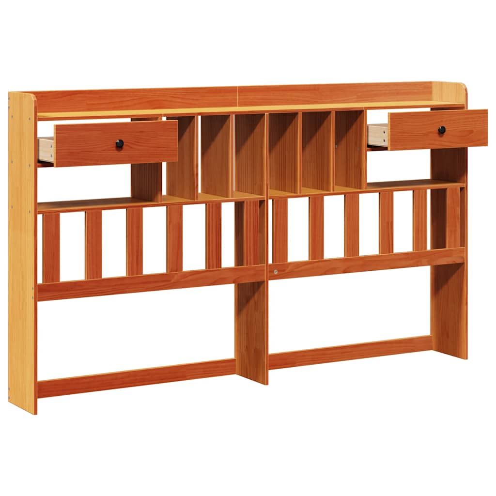 Solid Pine Wood Headboard with Storage, Wax Brown, 200 cm