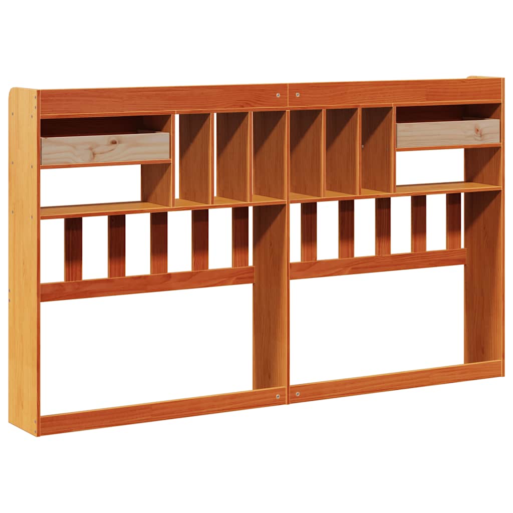Solid Pine Wood Headboard with Storage, Wax Brown, 200 cm