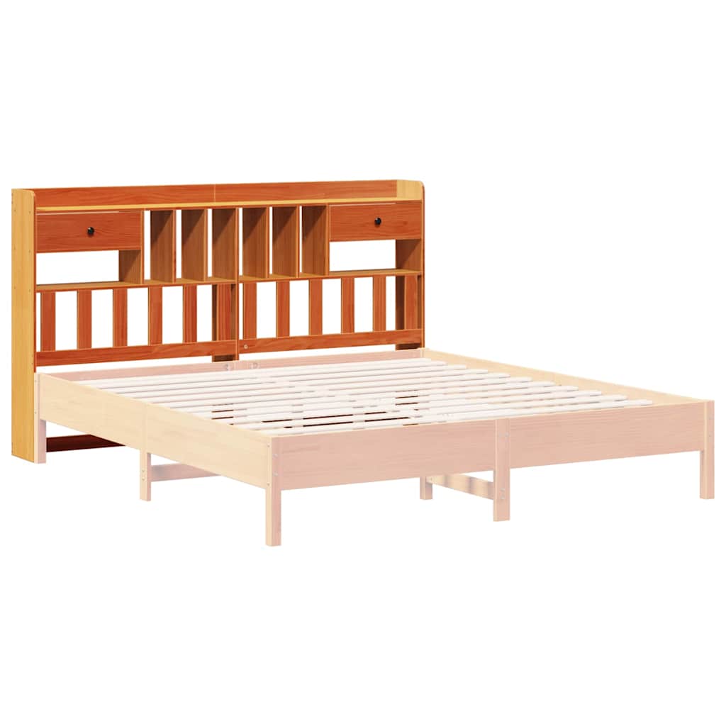 Solid Pine Wood Headboard with Storage, Wax Brown, 200 cm