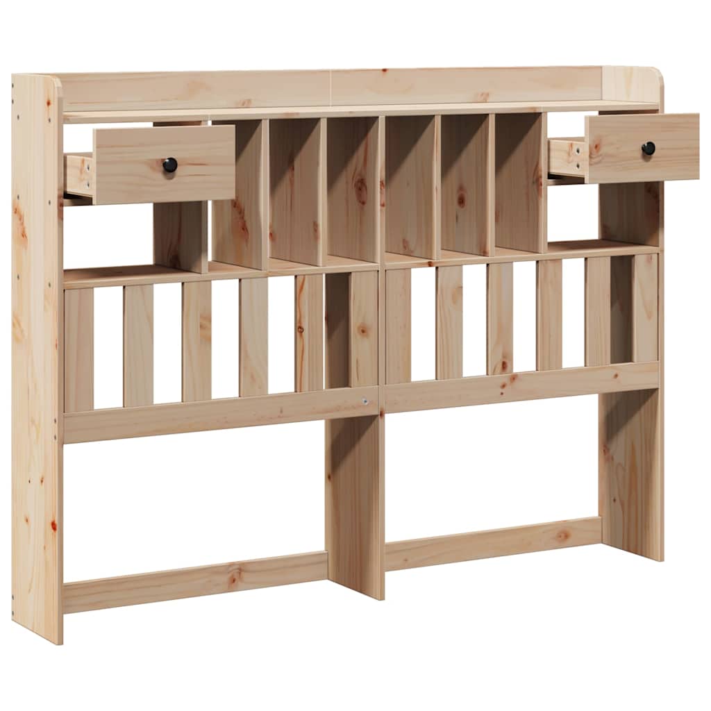 Solid Pine Headboard with Storage 160cm - Natural Wood Finish
