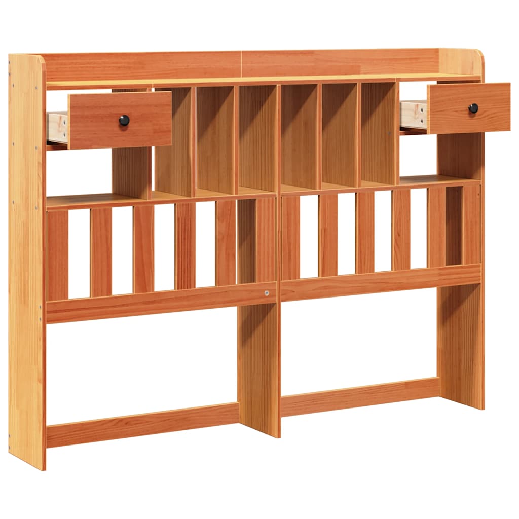Wax Brown Solid Pine Headboard with Storage - 160 cm