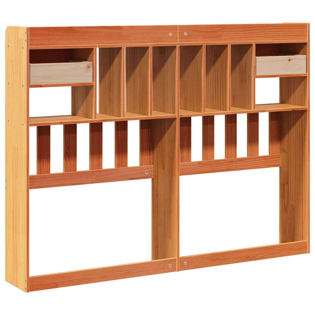 Wax Brown Solid Pine Headboard with Storage - 160 cm