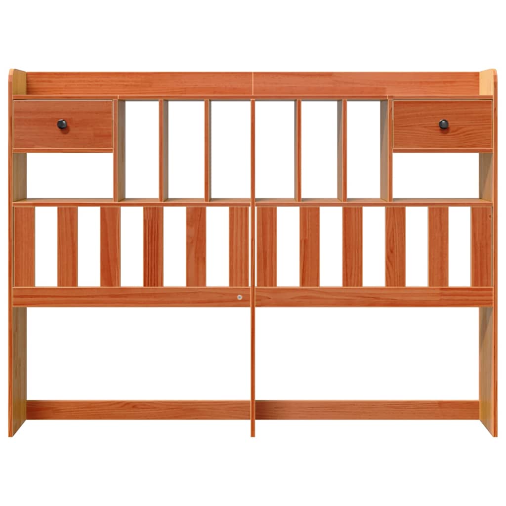 Solid Pine Wood Headboard with Storage, Wax Brown, 150 cm