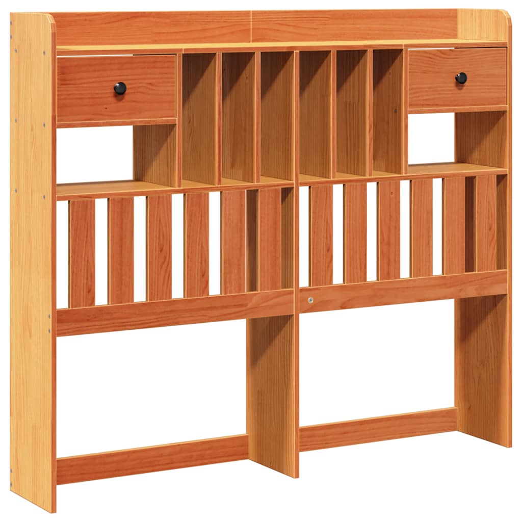 Solid Pine Wood Headboard with Storage, 135cm, Wax Brown Finish