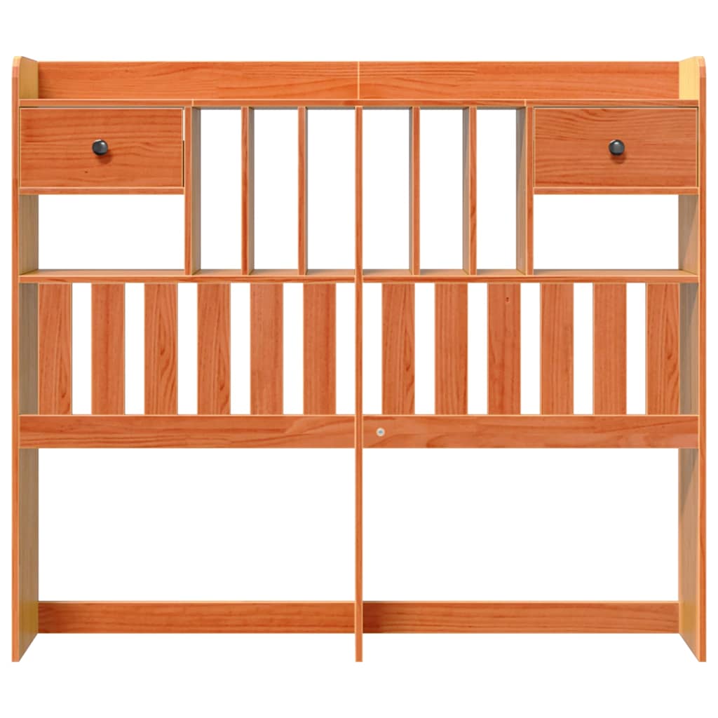 Solid Pine Wood Headboard with Storage, 135cm, Wax Brown Finish