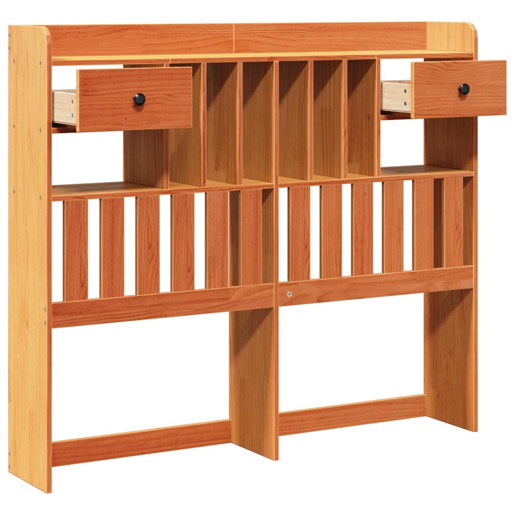 Solid Pine Wood Headboard with Storage, 135cm, Wax Brown Finish