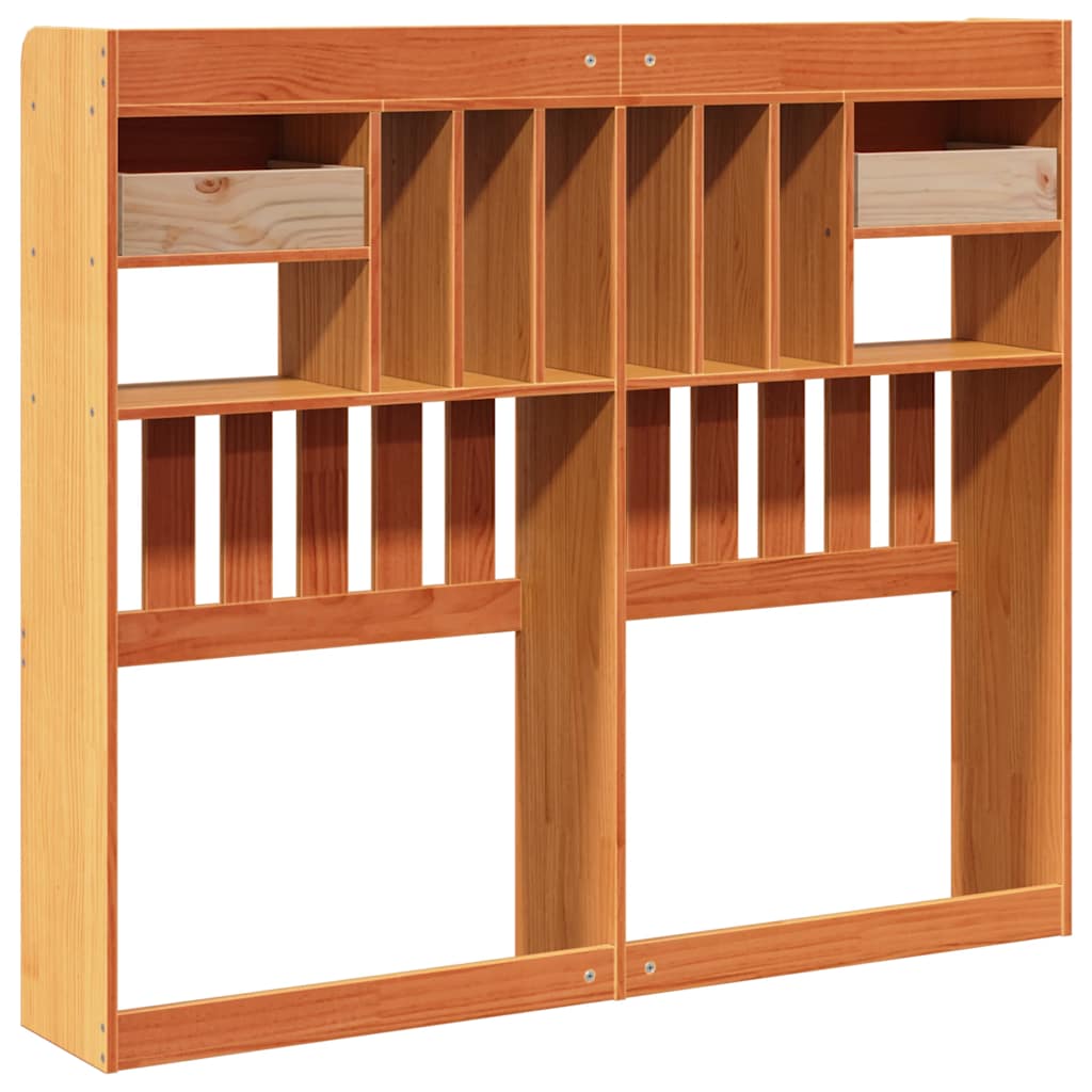 Solid Pine Wood Headboard with Storage, 135cm, Wax Brown Finish