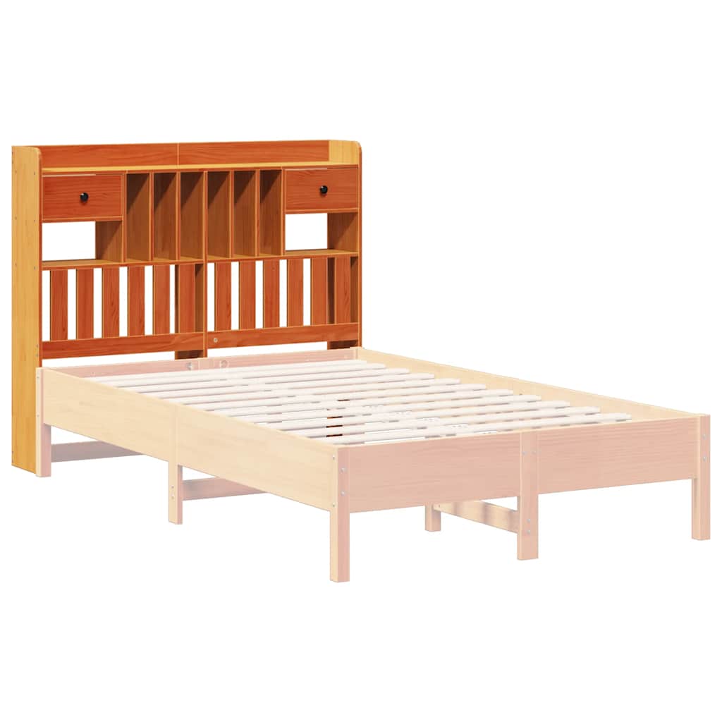 Solid Pine Wood Headboard with Storage, 135cm, Wax Brown Finish