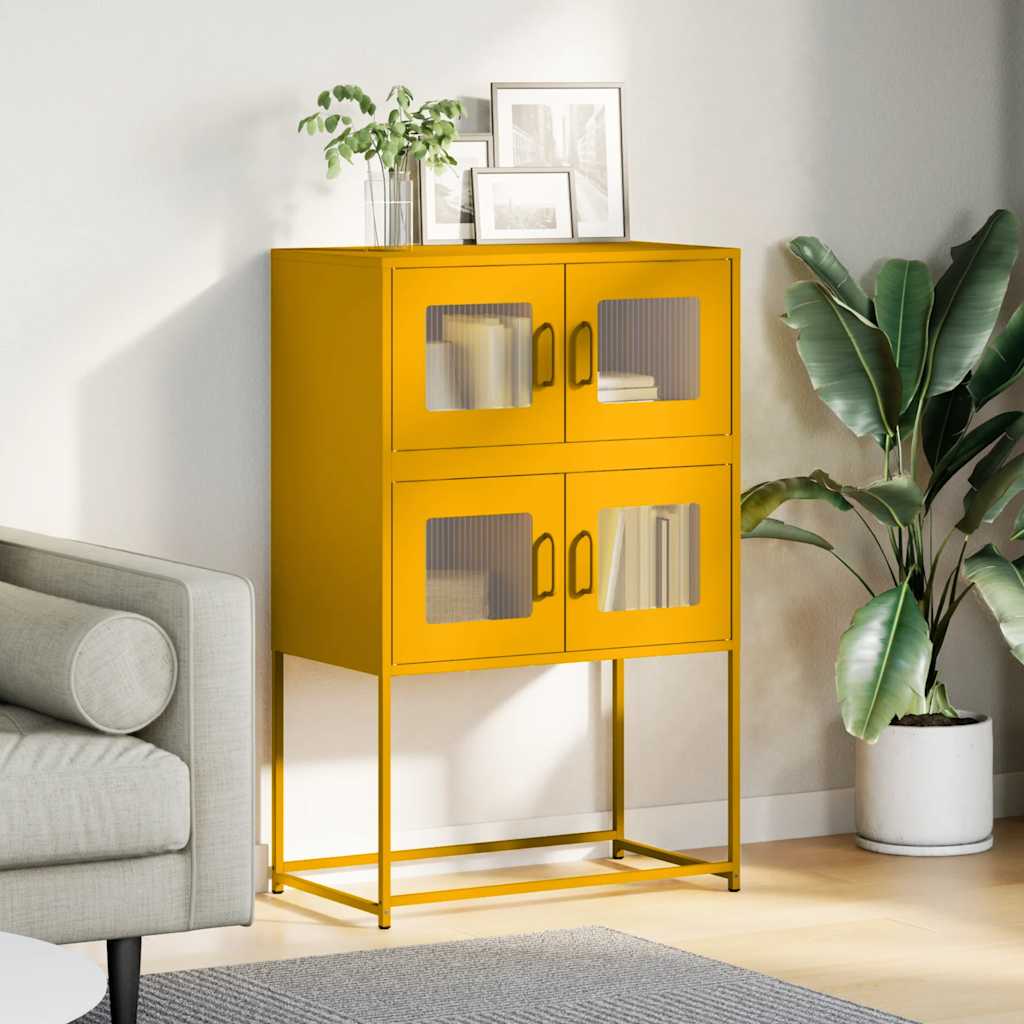 Mustard Yellow Steel Highboard, 68x39x107 cm - Stylish Storage Solution
