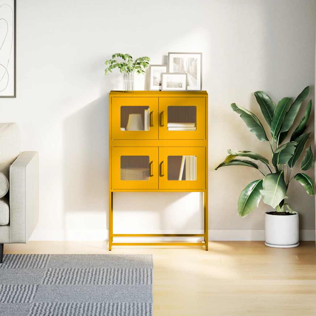Mustard Yellow Steel Highboard, 68x39x107 cm - Stylish Storage Solution