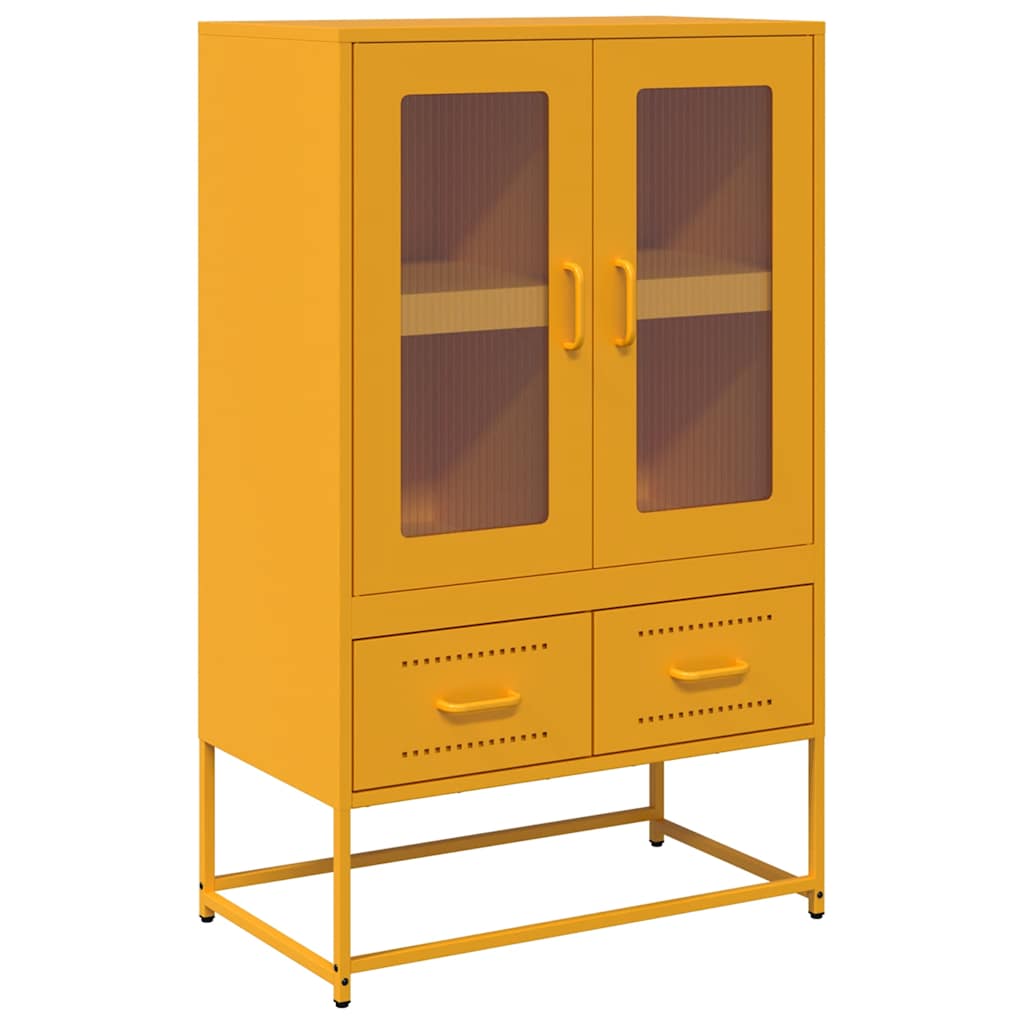 Mustard Yellow Steel Highboard, 68x39x111.5 cm - Stylish Storage Solution