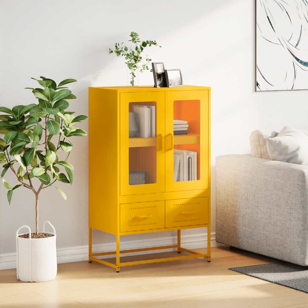 Mustard Yellow Steel Highboard, 68x39x111.5 cm - Stylish Storage Solution