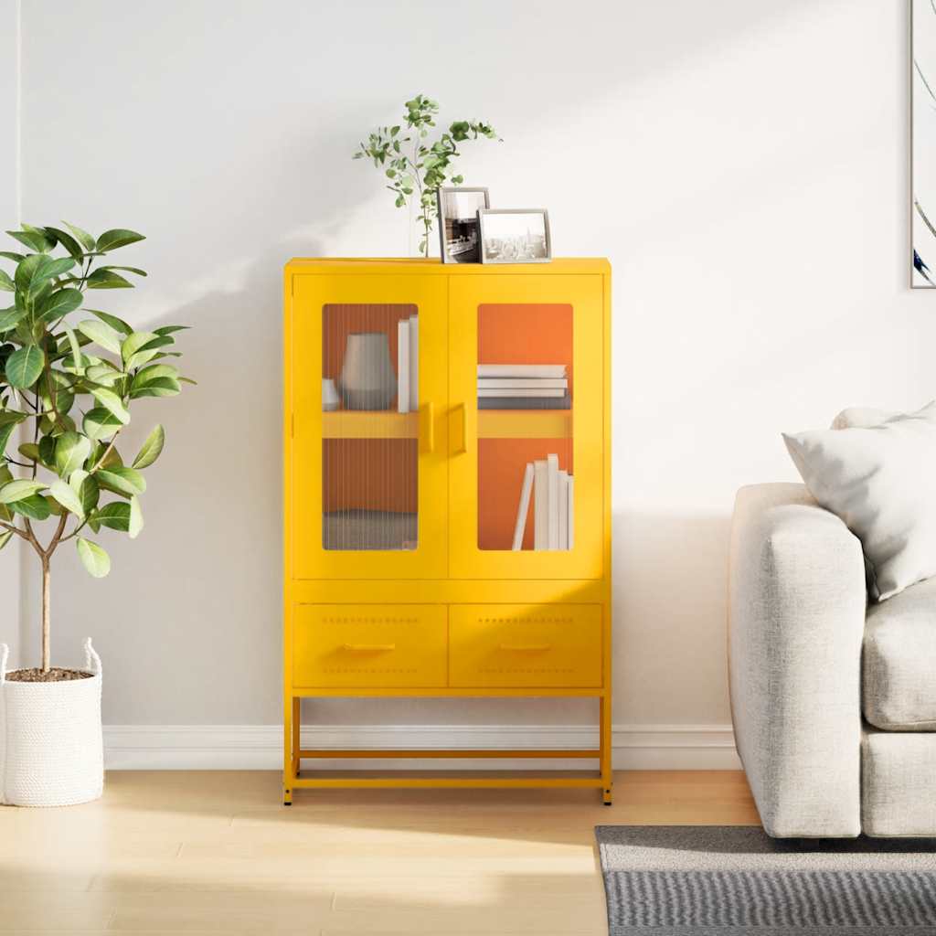 Mustard Yellow Steel Highboard, 68x39x111.5 cm - Stylish Storage Solution