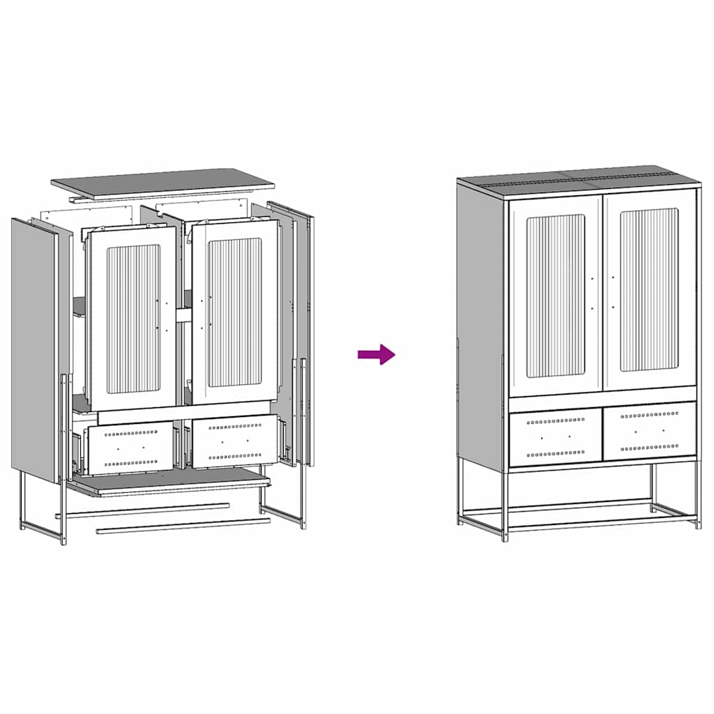 Mustard Yellow Steel Highboard, 68x39x111.5 cm - Stylish Storage Solution