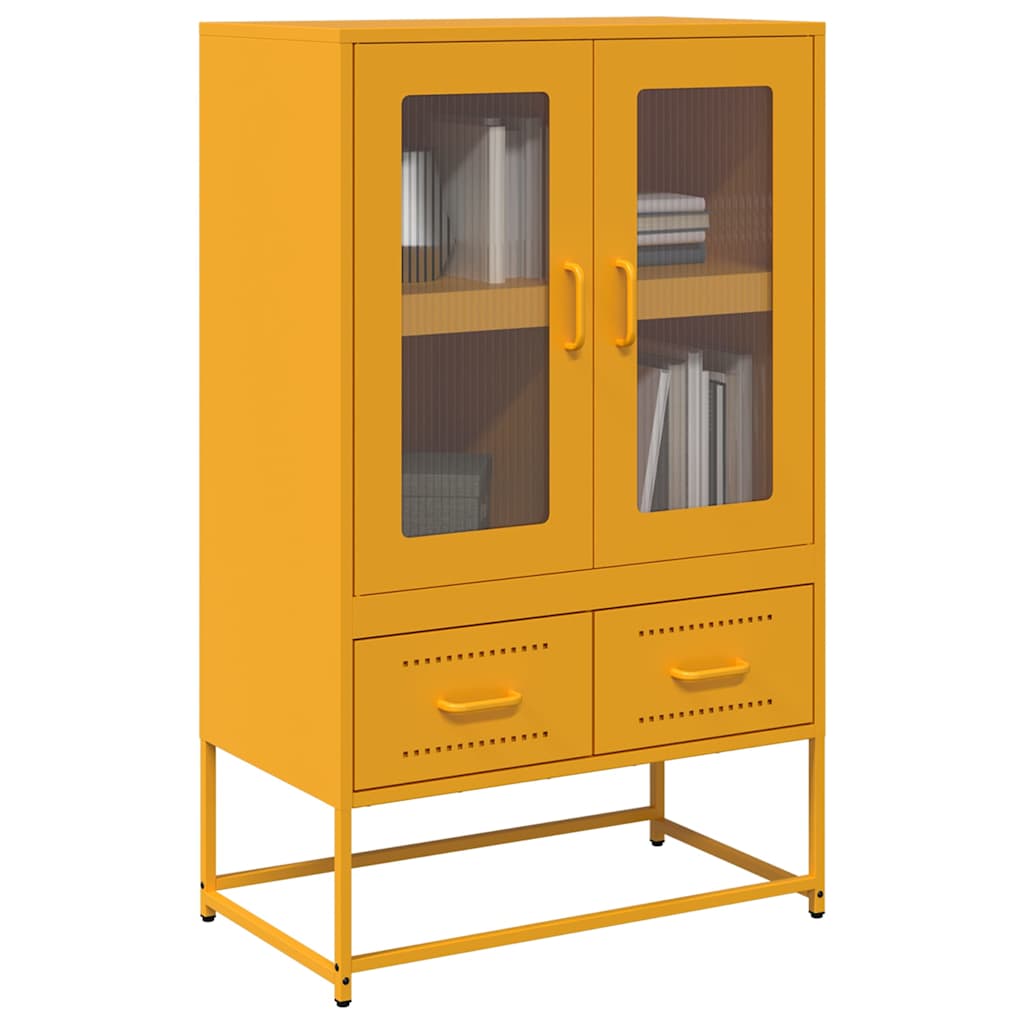 Mustard Yellow Steel Highboard, 68x39x111.5 cm - Stylish Storage Solution