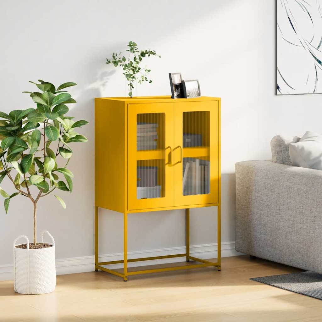 Mustard Yellow Steel Highboard 68x39x107 cm - Sleek Storage Solution