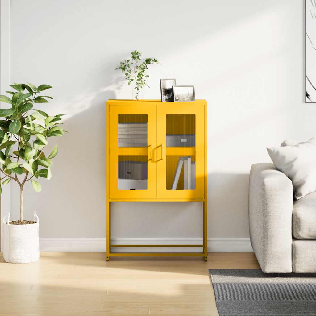 Mustard Yellow Steel Highboard 68x39x107 cm - Sleek Storage Solution