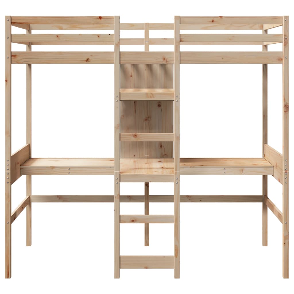 Loft Bed Frame with Desk and Shelves 90x200cm Solid Wood Pine