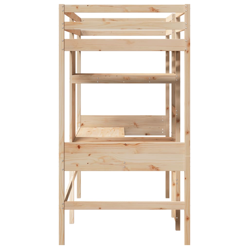 Loft Bed Frame with Desk and Shelves 90x200cm Solid Wood Pine