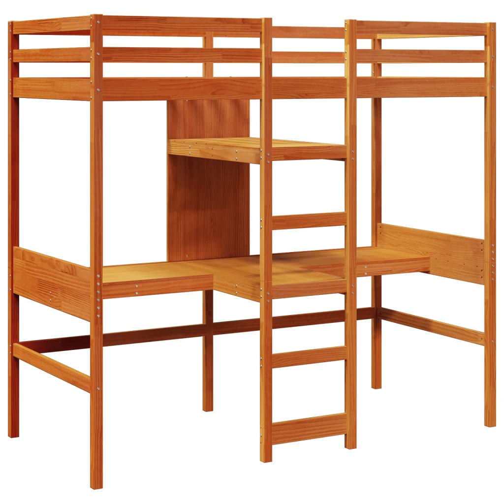 Loft Bed Frame without mattress Wax Brown 90x190cm Solid Wood Pine