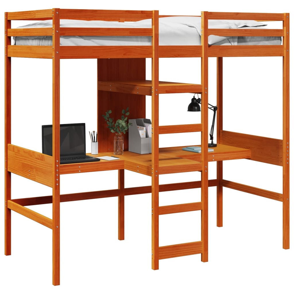 Loft Bed Frame without mattress Wax Brown 90x190cm Solid Wood Pine