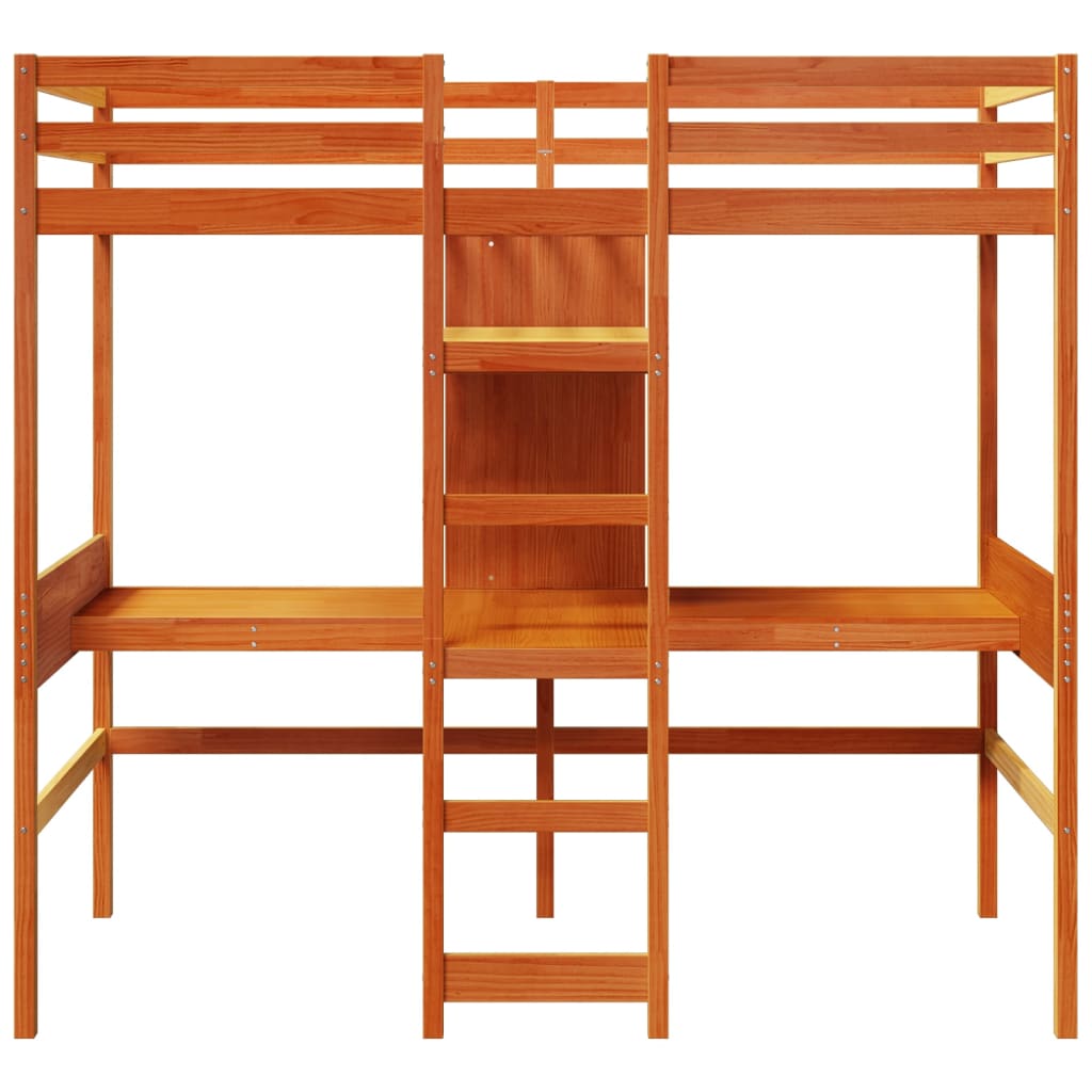 Loft Bed Frame without mattress Wax Brown 90x190cm Solid Wood Pine