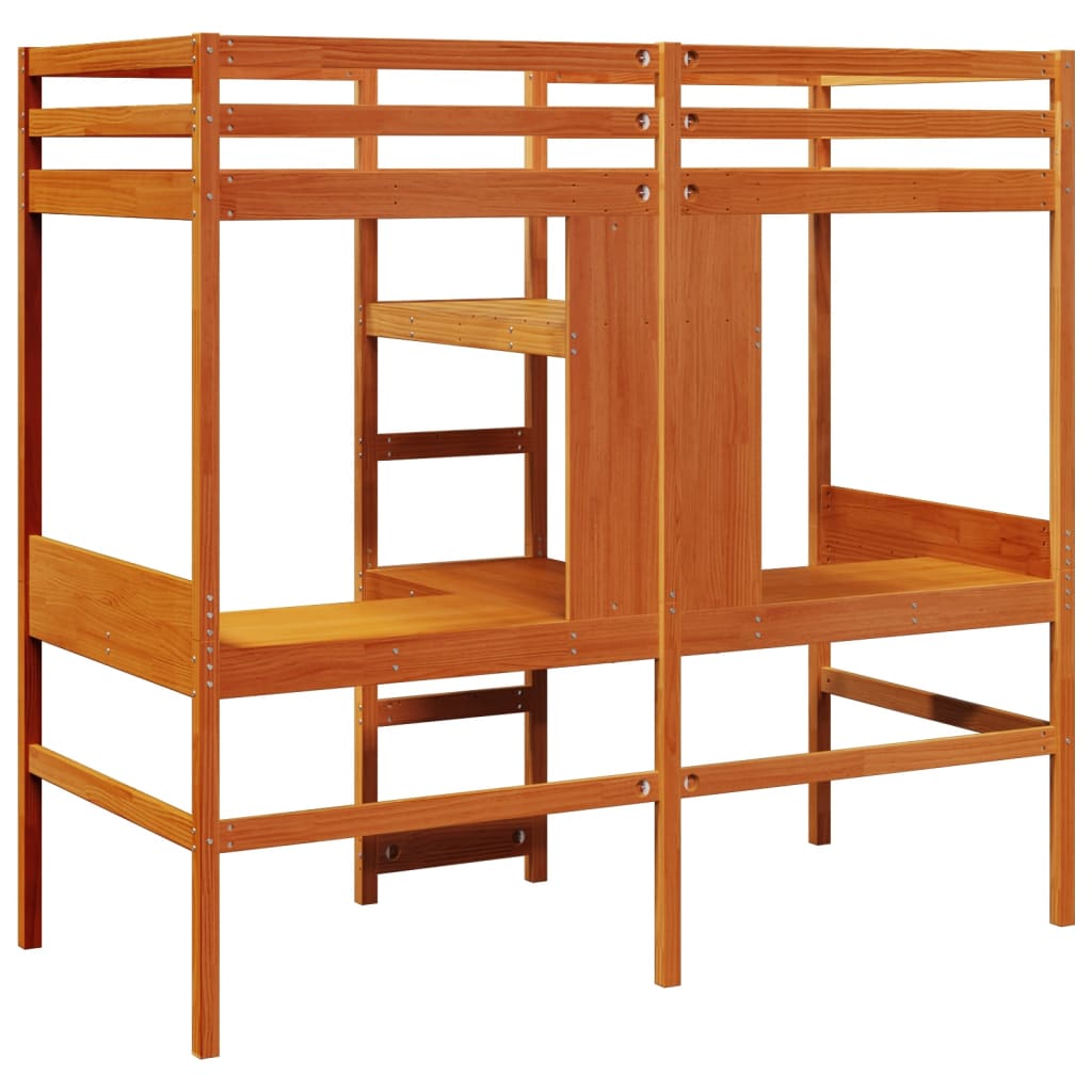 Loft Bed Frame without mattress Wax Brown 90x190cm Solid Wood Pine