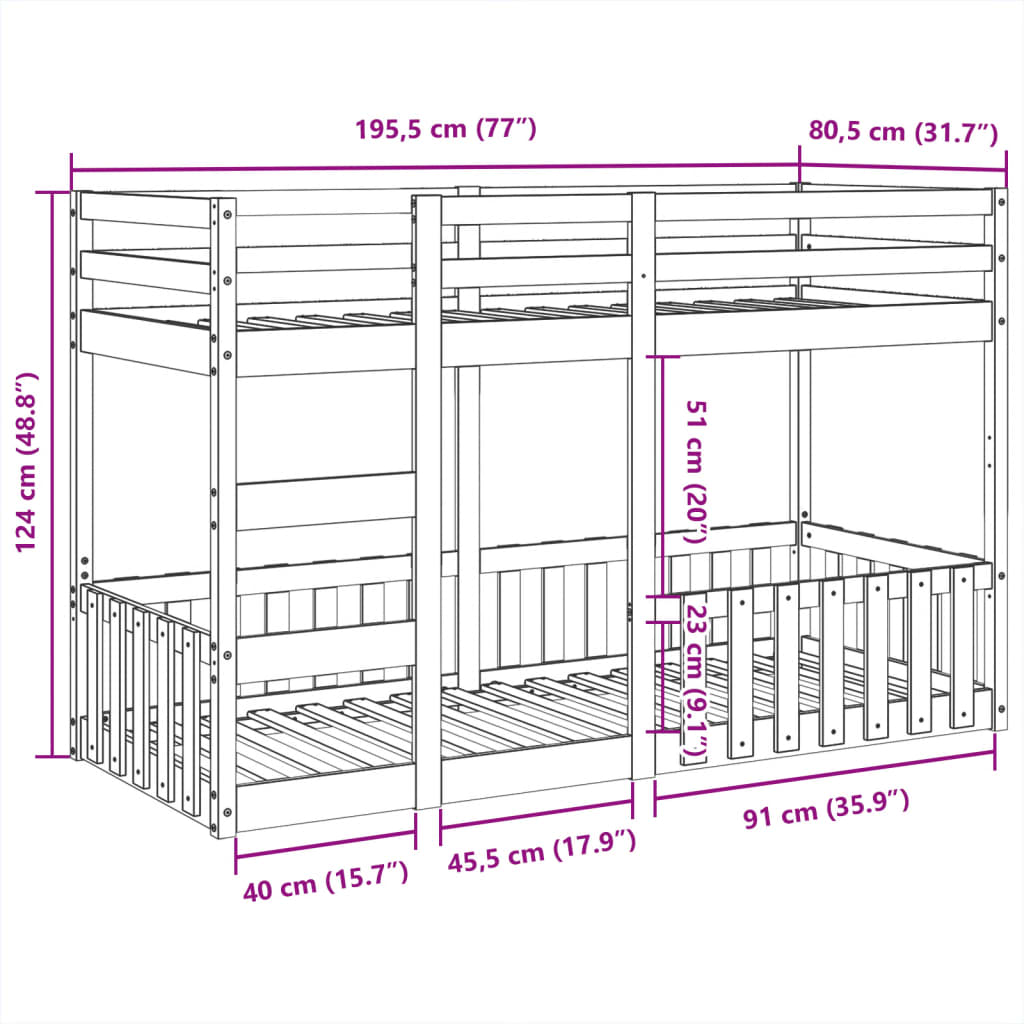Bunk Bed White 75x190 cm Solid Wood Pine